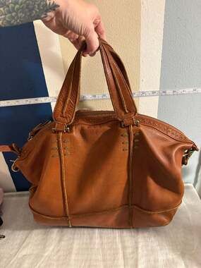 Revel New York Tan Pebbled Leather Studded Hobo Satchel Bag